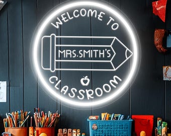 Custom Teacher Name Neon Sign,Personalized Teacher LED Light,Welcome Classroom Wall Decor,Teacher Welcome Sign,Teacher Gift,Door LED Hanger