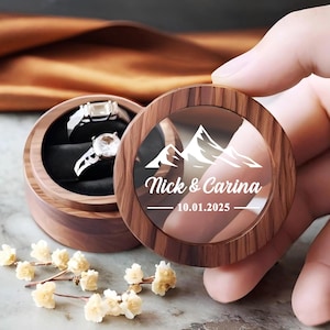 Custom Wooden Wedding Ceremony Round Ring Box with Clear Acrylic Cover,Personalized Engraved Engagement Proposal Holder,Bridal Gift For Her