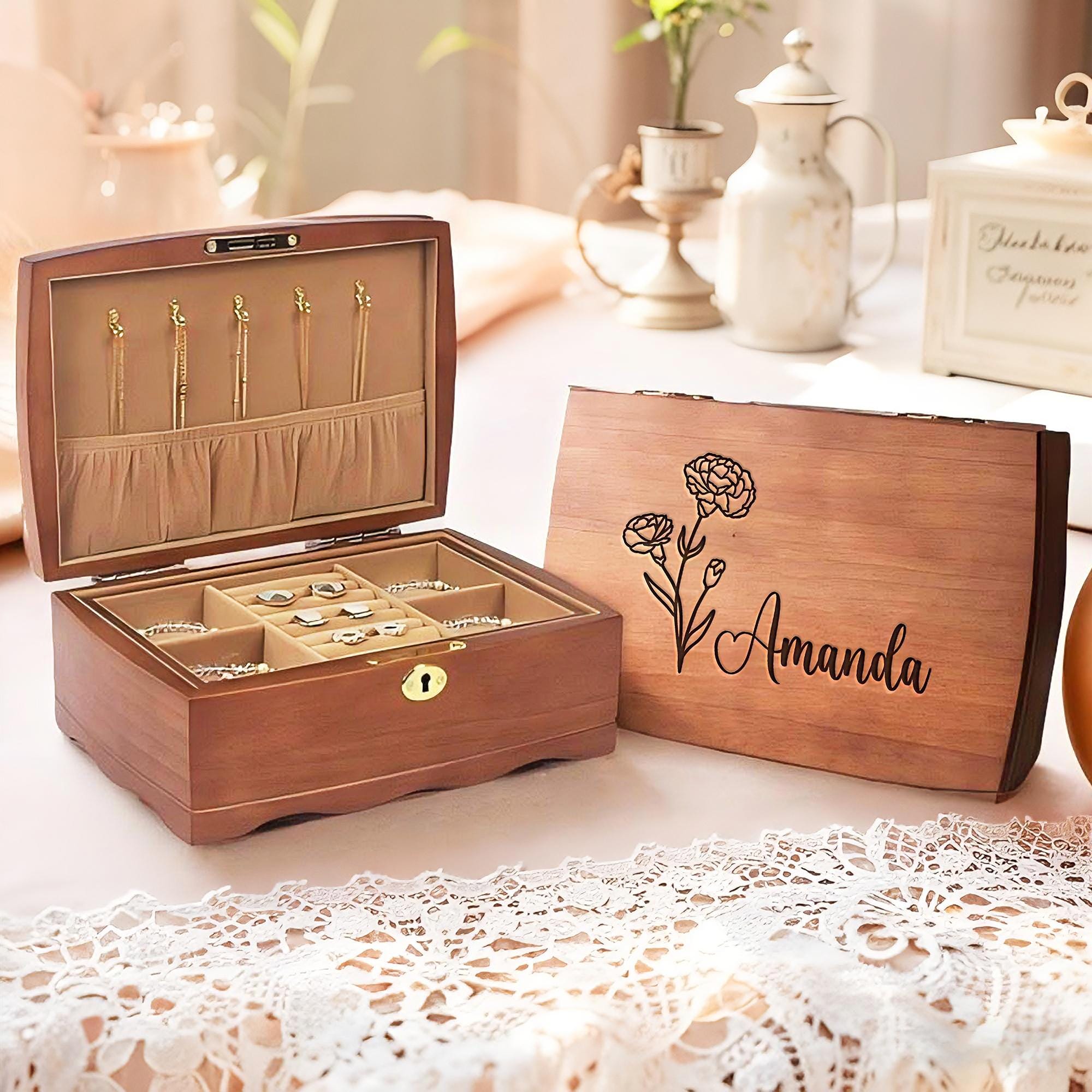 Scatole per anelli di lusso, per matrimonio, fidanzamento, matrimonio, orecchini, scatola per braccialetto, scatola per collana, scatola per braccialetto, scatola per braccialetto. e Legno di lusso