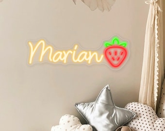 Neon Name Sign Custom, Custom Sign Home Decor Wall Art with Fruit Pattern, Neon Sign Custom for Baby Room, Birthday Gift Neon Wall Art