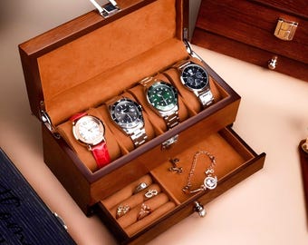 Personalized Wooden Engraved Watch Jewelry Box, Watch Case for Men, Anniversary Gift for Husband, Boyfriend