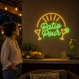 Patio Pour Neon Sign, Custom LED Drink Station Light for Patio Bar, Home Bar Wall, Man Cave Decor, Backyard Lounge Host Gift Wall Sign