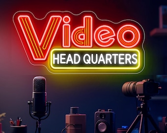 Retro neonreclame videohoofdkantoor, vintage geïnspireerde muurdecoratie filmkamer, led-verlichting thuisbioscoop, cadeau filmmaker