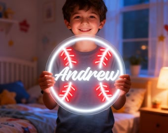 Custom Baseball Name Neon Sign for Kids, Baseball LED Name Sign Birthday Gift, Boy's Bedroom Wall Decor, Personalized Christmas Gift for Him