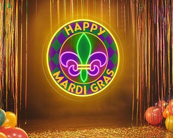 Louisiana Fleur De Lis Neon Sign: Happy Mardi Gras Led Light Party