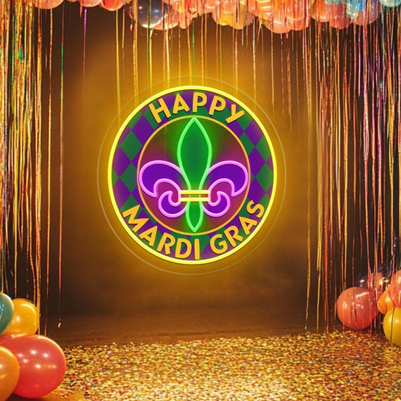 Louisiana Fleur De Lis Neon Sign: Happy Mardi Gras Led Light Party
