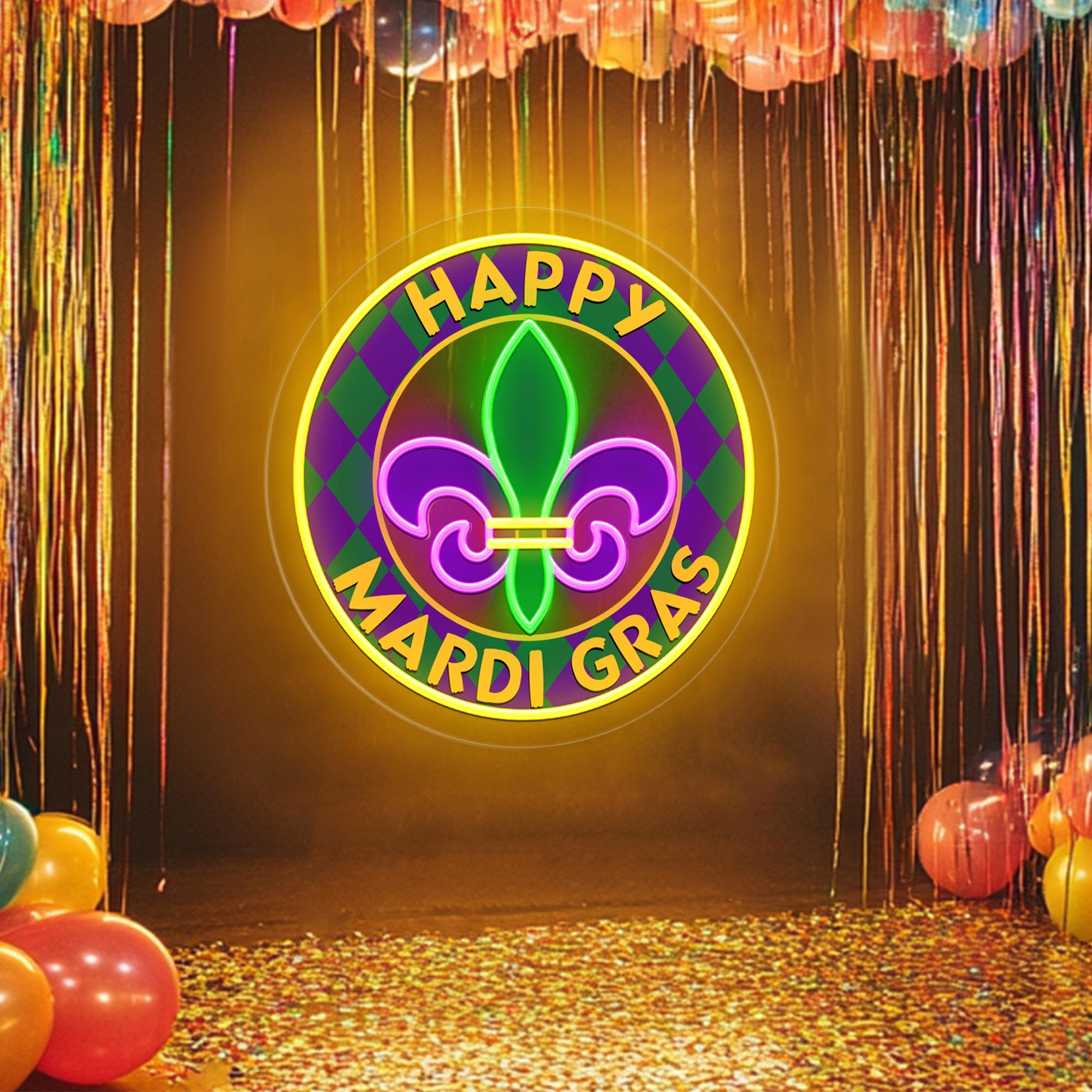 Louisiana Fleur De Lis Neon Sign: Happy Mardi Gras Led Light Party