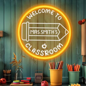 Custom Teacher Name Neon Sign,Personalized Teacher Name Sign, Welcome Classroom Wall Decor,Teacher Welcome Sign,Teacher Gift,Door LED Hanger