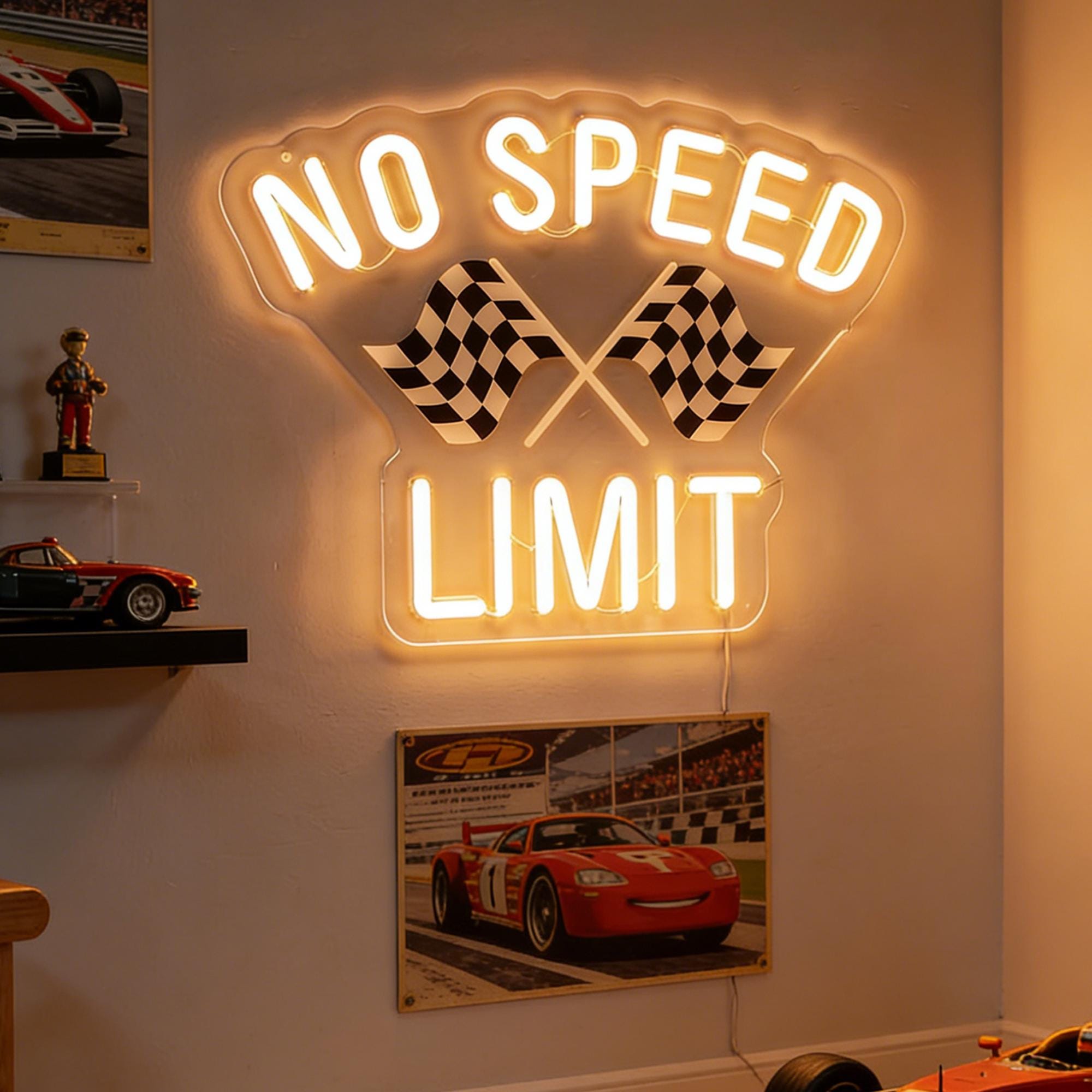 Custom Racing Wall Signs Light Personalized Checkered Flag Neon Sign, Custom Racing Name Light, Race ...
