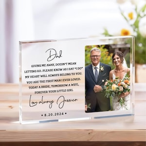 Custom Plaque Gifts for Dad, Father of the Bride Gift from Bride,Personalized Picture Frame from Bride, Wedding Gift for Dad