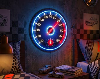 Cadeau personnalisé pour papa, décoration de chambre pour Sim Racing, cadeau pour amateur de voiture, oeuvre d'art murale de garage, lumière de chambre d'ado, déco homme des cavernes mécanicien