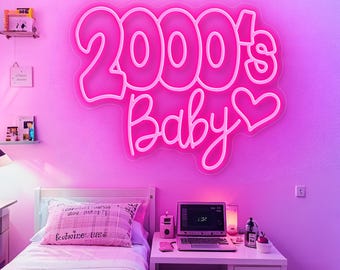 Placa de neon personalizada Y2K: Placa de LED estética Y2K, decoração de quarto do milênio dos anos 2000, arte de parede Y2K, decoração de dormitório, decoração de festa, presente personalizado para ela
