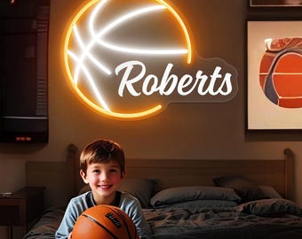 Custom Name Neon Sign for Kids, Personalized Basketball Neon Signs for Bedroom, Kids Room Decor, Home Decor Birthday Gift for Kids