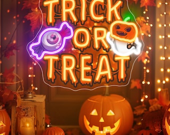 Trick OR Treat Halloween Neon Sign,Custom Led Neon Light Halloween Party Decor,Ghost Light Up Sign, Personalized Home Gift, Halloween Gift