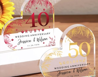 50th Anniversary Ornament, Gold Anniversary Heart Plaque, 50 Years Married Wedding Anniversary Gift, 50th Anniversary Present
