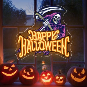 Grim Reaper Neon Sign: Spooky Halloween LED Wall Decor