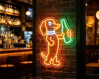 Letreiro de néon engraçado de dachshund, cachorro segurando cerveja, decoração de parede para bar em casa, letreiro de LED para espaço masculino, arte de cachorro salsicha, placa para pub, presente para formando universitário