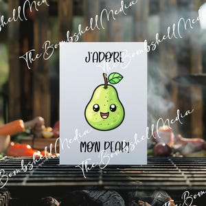 Carte de fête des pères française amusante à imprimer, jeu de mots J'adore Mon Pear, carte Templett modifiable, cadeau carte de fruits mignon pour papa, enfant