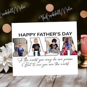 Carte de fête des pères personnalisable, modifiable sur Canva avec lettres de collage photo, carte DADA imprimable par les enfants, cadeau personnalisé pour papa