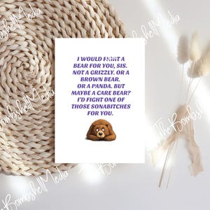 Funny Bear Sister Card: Humorous Printable Birthday Card (Digital Download)