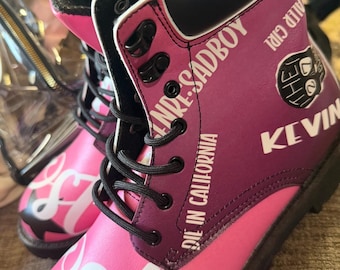 Custom Printed Combat Boots, Unisex Festival Concert Shoes, Graphic Leather Footwear