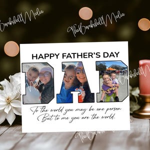 Cartão de Dia dos Pais personalizado e editável com colagem de fotos, modelo Canva para imagens e mensagens personalizadas, presente para impressão para o pai das crianças