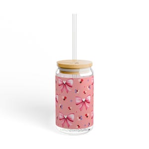 Bow Sipper Glass (16oz): Party Drinkware with Bamboo Lid & Tritan Straw