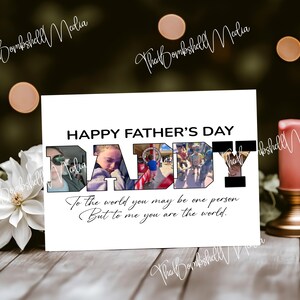 Cartão de Dia dos Pais personalizável para impressão para o papai, modelo Canva com design de colagem de fotos, presente editável e personalizado para crianças