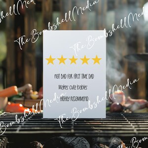 Cartão engraçado para o Dia dos Pais de primeira viagem, para impressão, cartão Templett editável com humor de bebê, avaliação 5 estrelas, download digital do cartão para novo pai