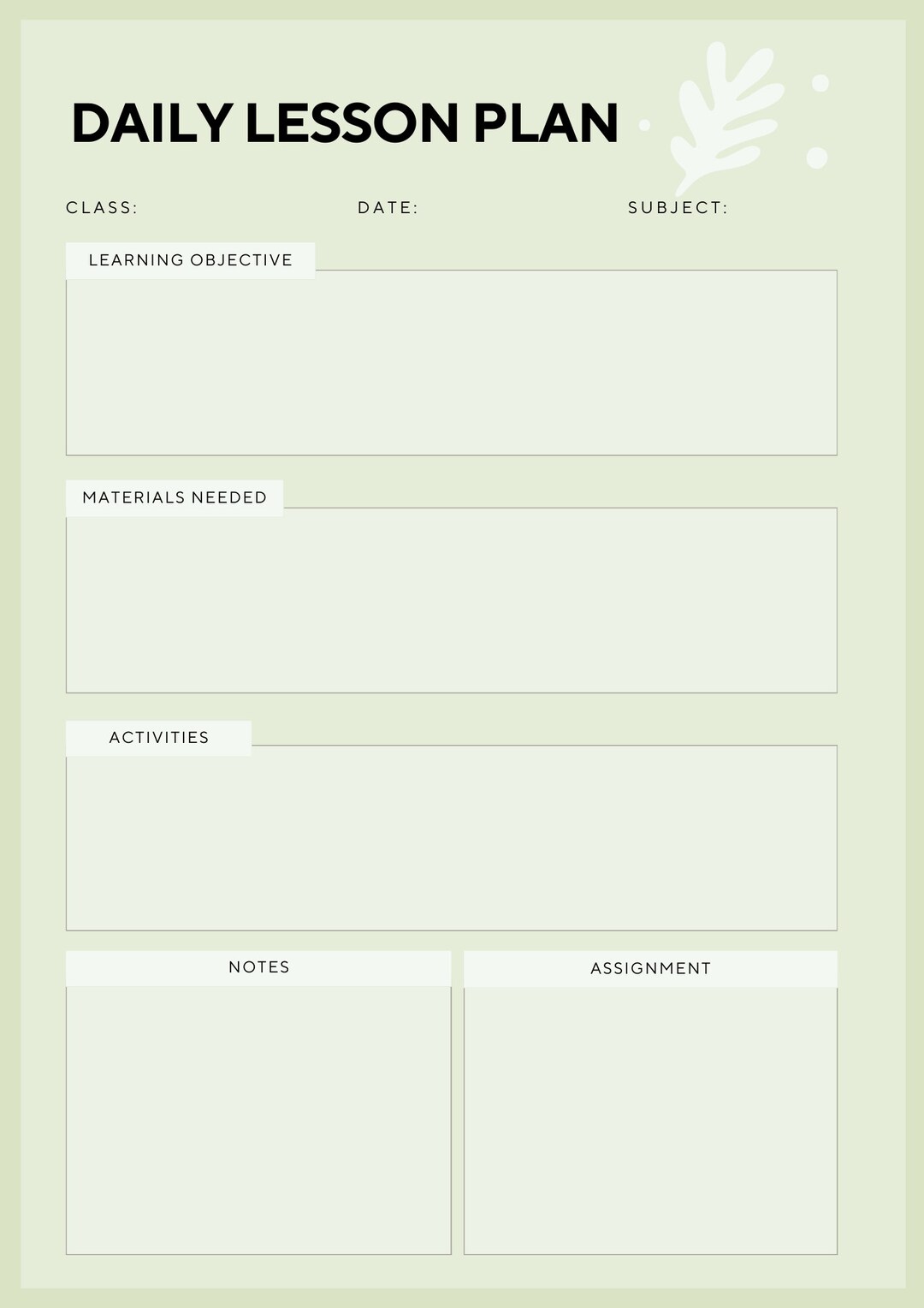Daily Lesson Plan Template - Etsy