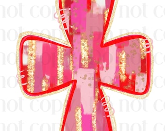 Brushstroke Cross PNG: Red, Pink & Gold Glitter (Digital Download)