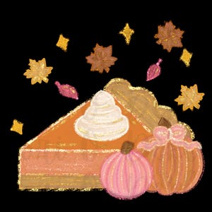 Peut inclure: Une part de tarte &agrave; la citrouille avec de la cr&egrave;me fouett&eacute;e et une cro&ucirc;te dor&eacute;e, d&eacute;cor&eacute;e de citrouilles roses et orange et d'accents dor&eacute;s scintillants.