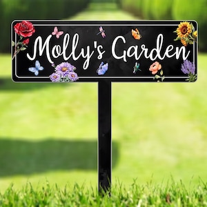 Personalized Garden Sign with Stake, Metal Flower Garden Sign, Custom Garden Stake, Family Garden Sign, Yard Decor, Gardener Gifts