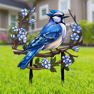 Custom Blue Jay Bird Garden Sign, Personalized Metal Garden Decor ...