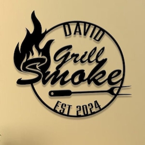 Custom Name BBQ Metal Sign with LED Light, Personalized Grill Wall Decor, Outdoor Bar and BBQ Wall Art