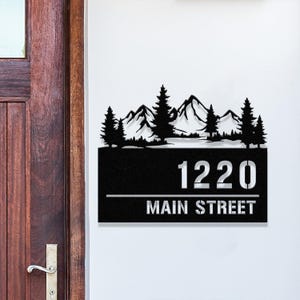 Letrero de dirección de bosque de montaña personalizado, letrero de número de casa de metal, placa de dirección personalizada, letrero con nombre de calle, letrero para puerta de entrada, regalo para casa nueva