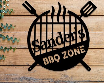 Personalized BBQ Sign with LED Light, Custom Metal Grill Sign, Outdoor Barbecue Wall Art for Patios