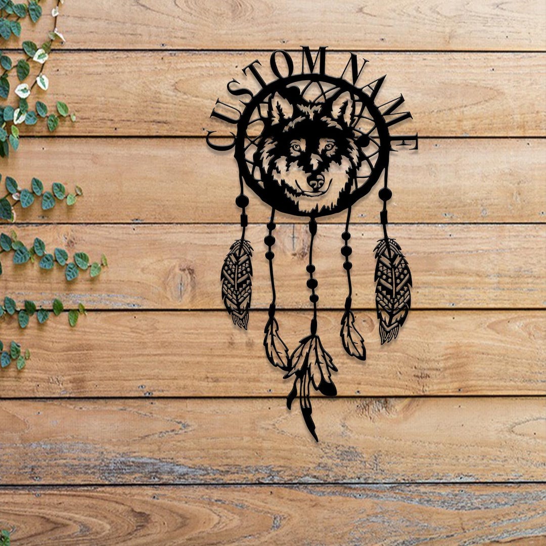 Custom Wolf Dream Catcher Metal Wall Art With Led Lights