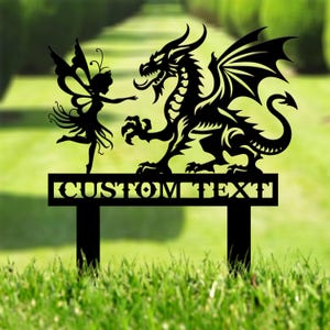 Custom Dragon and Fairy Metal Stake, Personalized  Family Name Yard Sign, Outdoor Door Garden Decor, Garden Art, Garden Lovers