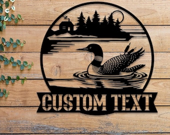 Personalized Loon Metal Sign, Custom Lake House Duck Decor, Pond Art, Cottage Outdoor Wall Decoration, Nature Lover Gift, Wildlife Plaque