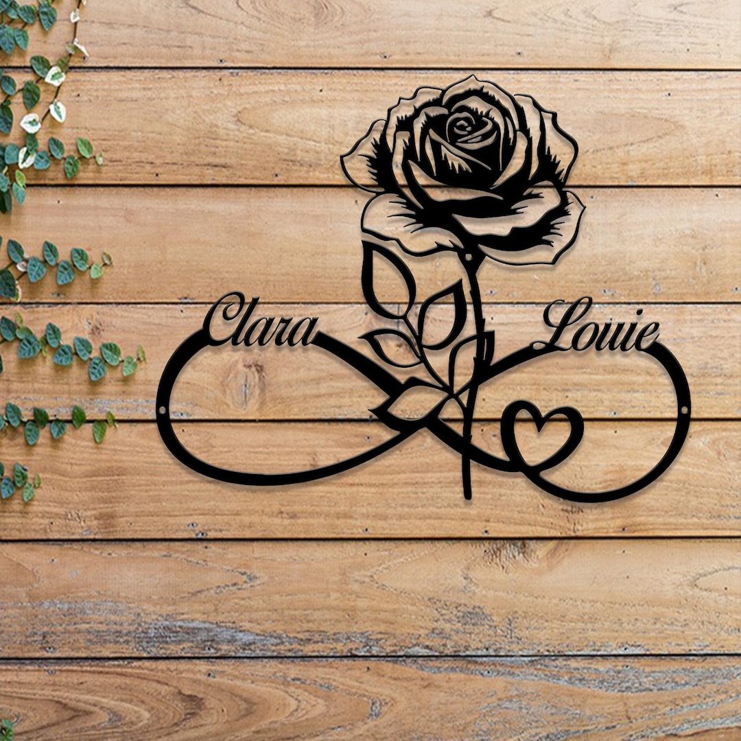 Personalized Infinity Rose Led Light Metal Sign, Couple Name Sign