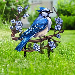 Custom Blue Jay Bird Garden Sign, Personalized Metal Garden Decor ...