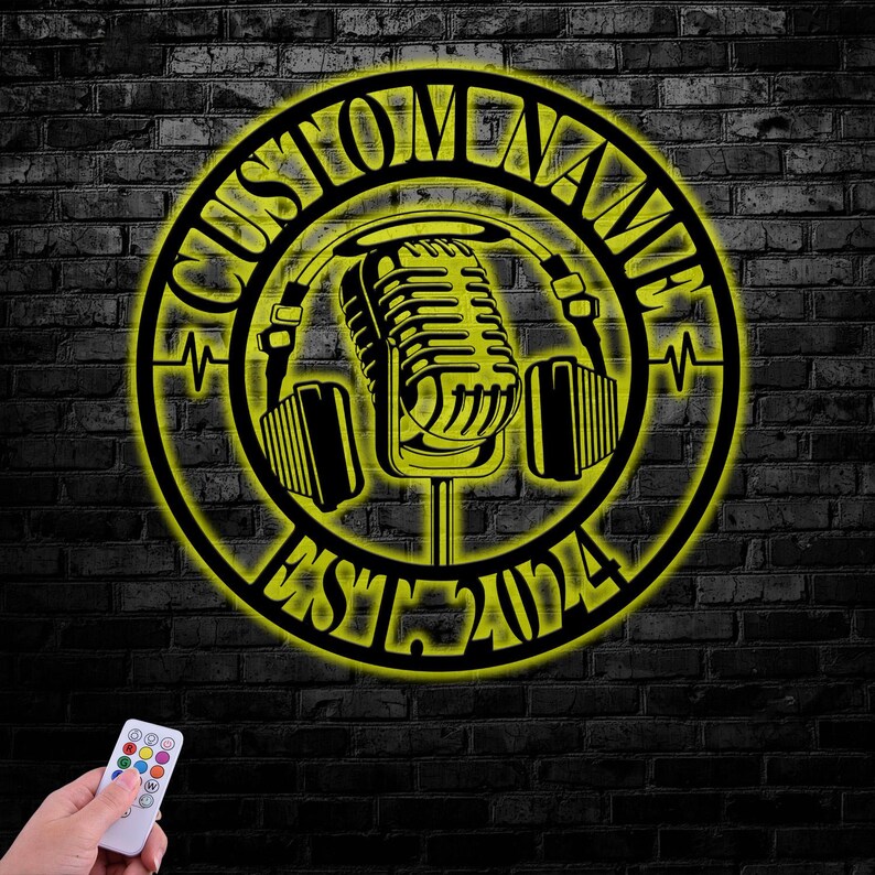 Custom Music Audio Studio Metal Sign With LED Light, Personalized Name