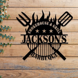 Benutzerdefinierte Outdoor Kitchen Metallschild mit LED-Licht, personalisierte Bar und Grill Schild, BBQ Wandkunst für Hinterhof