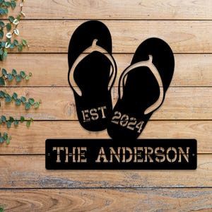 Personalized Family Name Flip Flop Metal Sign with Led Light, Beach Decor, Pool Decor, Pool Sign,  Nautical Decor, Summer Beach House Sign