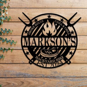 Personalized Backyard BBQ Sign with LED Light, Custom Grill Metal Sign, Outdoor Barbecue and Patio Decor