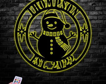 Custom Family Name Snowman Christmas Metal Sign, Personalized Holiday Wall Art, Christmas Decorations, Holiday Decor, Christmas Gifts