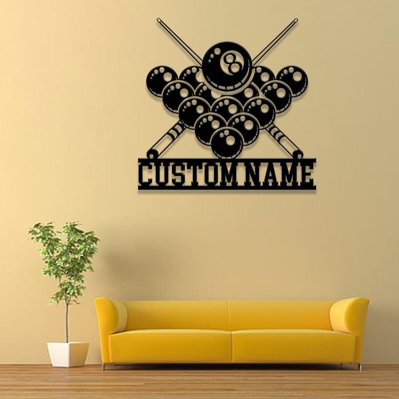 Personalized Billiards Metal Wall Art LED Light, Custom Pool Sign ...