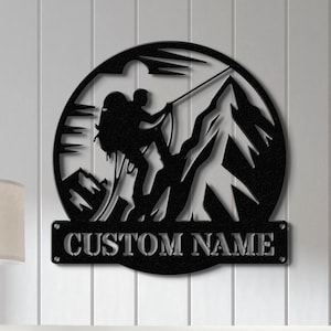 Custom US Mountain Climber Metal Wall Art LED Light, Personalized Mountain Climbing Sign, Hiking and Outdoor Enthusiast Gift, Home Decor