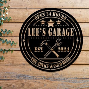 Personalisierte Garage Metallschild mit LED-Licht, Custom Man Höhle Dekor, Werkstatt Wandkunst, Geschenk des Vaters